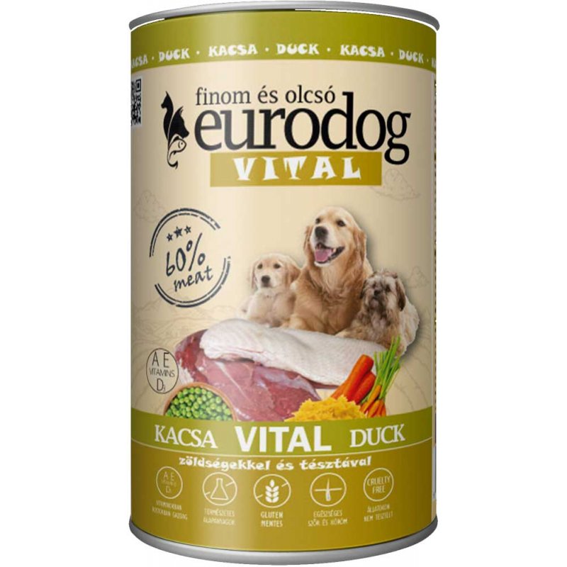 Корм для собак Eurodog Vital витаминизированный утка, банка 1250 г.