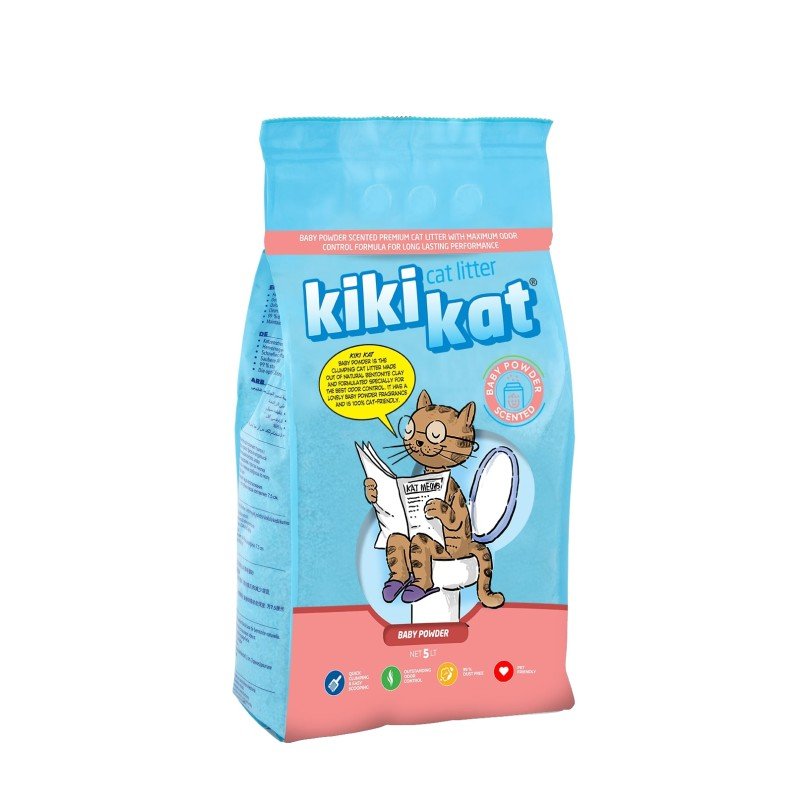kikikat-site-YAN-YUZ_-5KG_MOCK-UP_BABY-POWDER Наполнитель для кошек KikiKat 5 L Baby Powder детская присыпка - Image 1
