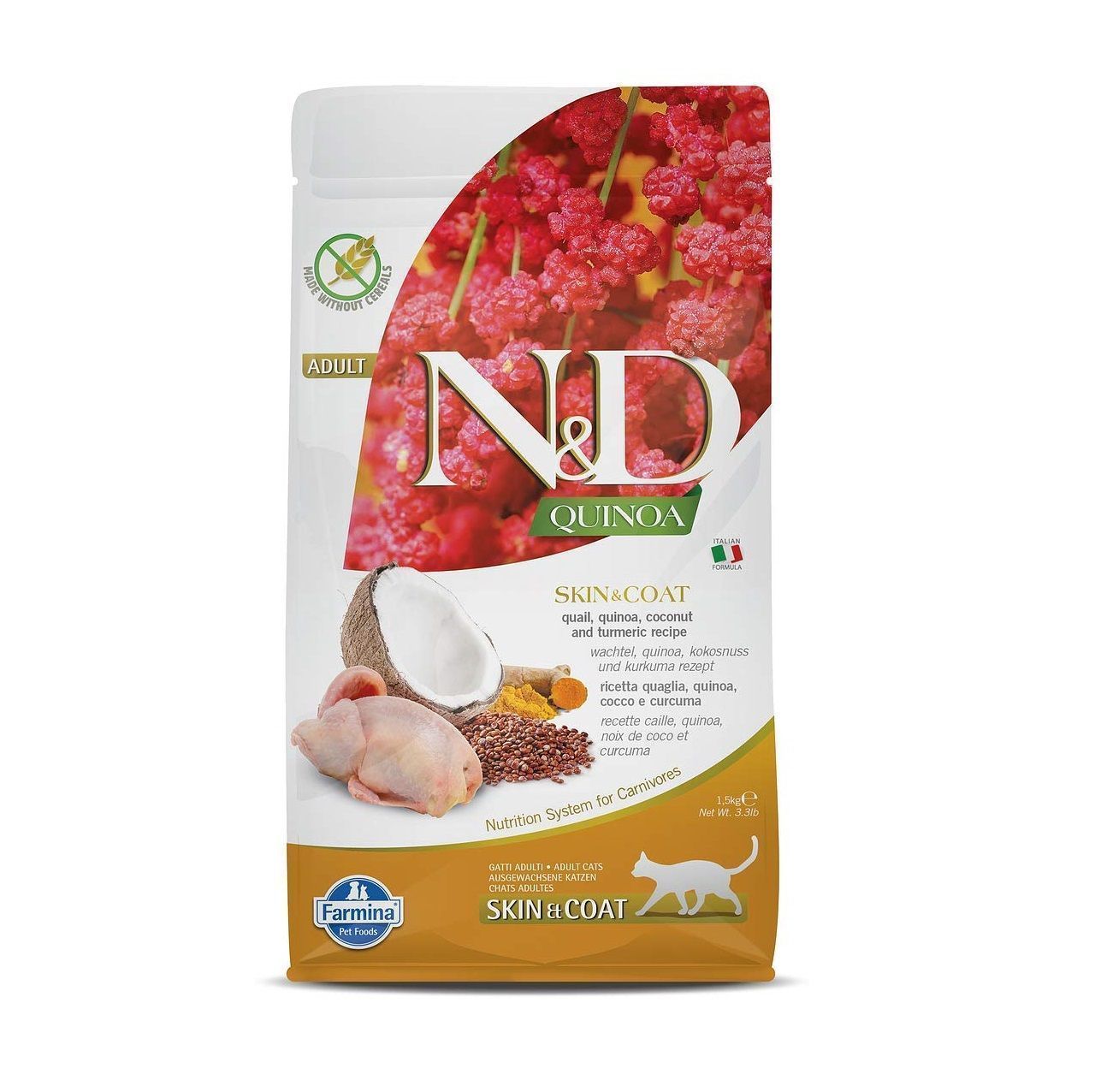 Корм для кошек Farmina ND Cat Quinoa Skin & coat Quail & coconut  Adult 1,5 kg