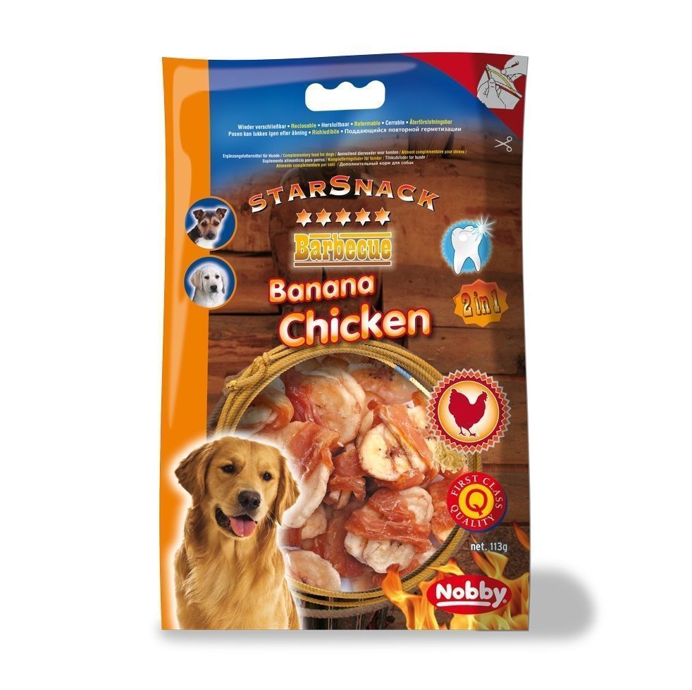 Корм Лакомство для собак Nobby Starsnack BBQ Курица с бананом, 113 g.