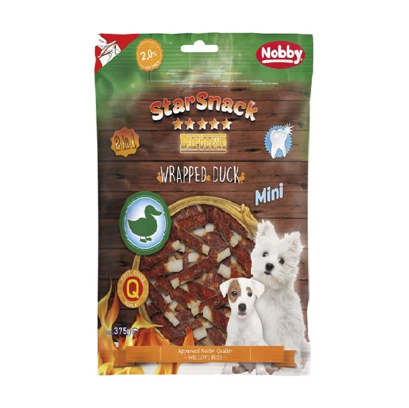 Корм Лакомство для собак Nobby Starsnack Mini Barbeque Утиные полоски на косточке, 375 g.