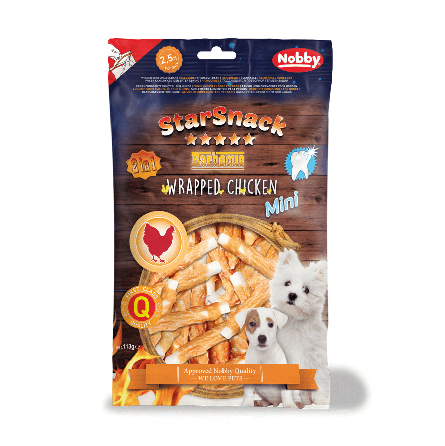 Корм Лакомство для собак Nobby Starsnack Mini Barbeque Куриные полоски на косточке, 70 g.