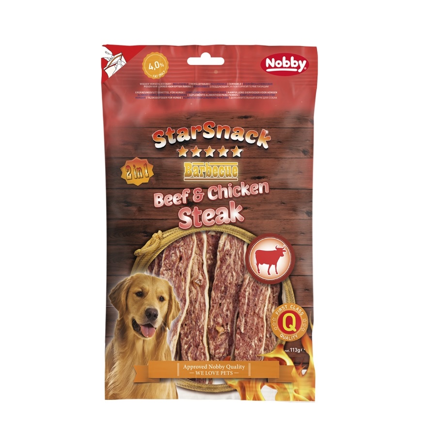Корм Лакомство для собак Nobby Starsnack BBQ Beef&Chicken стэйк, 113 g.