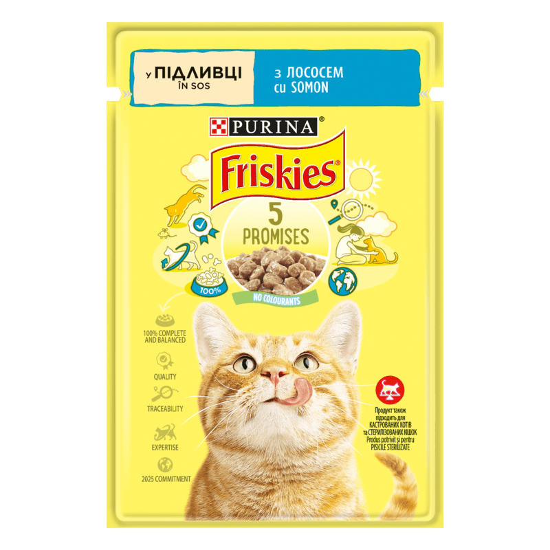 07613036962230_C1N1_44092451 Корм для кошек Purina Friskies кусочки в желе лосось, 85г. — изображение 1