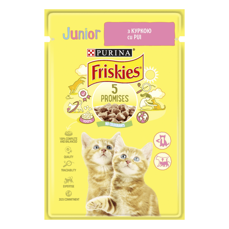 07613036962292_C1N1_44092524 Корм для котят Purina Friskies кусочки в желе Юниор, 85г. — изображение 1