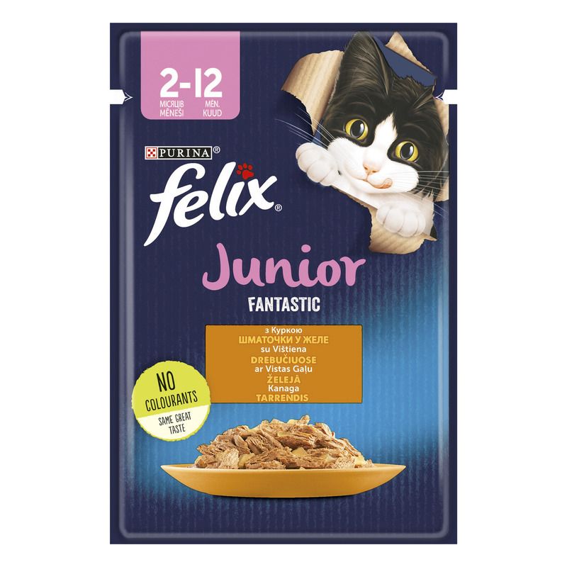 Корм для котят Purina Felix Fantastic кусочки в желе Junior, 85г.