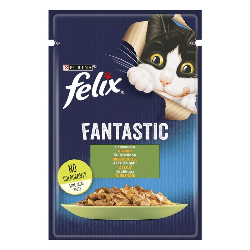 Корм для кошек Purina Felix Fantastic кусочки в желе с кроликом, 85г.