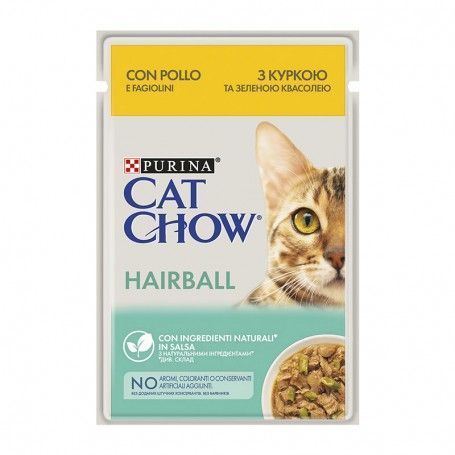Корм для кошек Purina Cat Chow Hairball курица и горошек в желе 85 г.