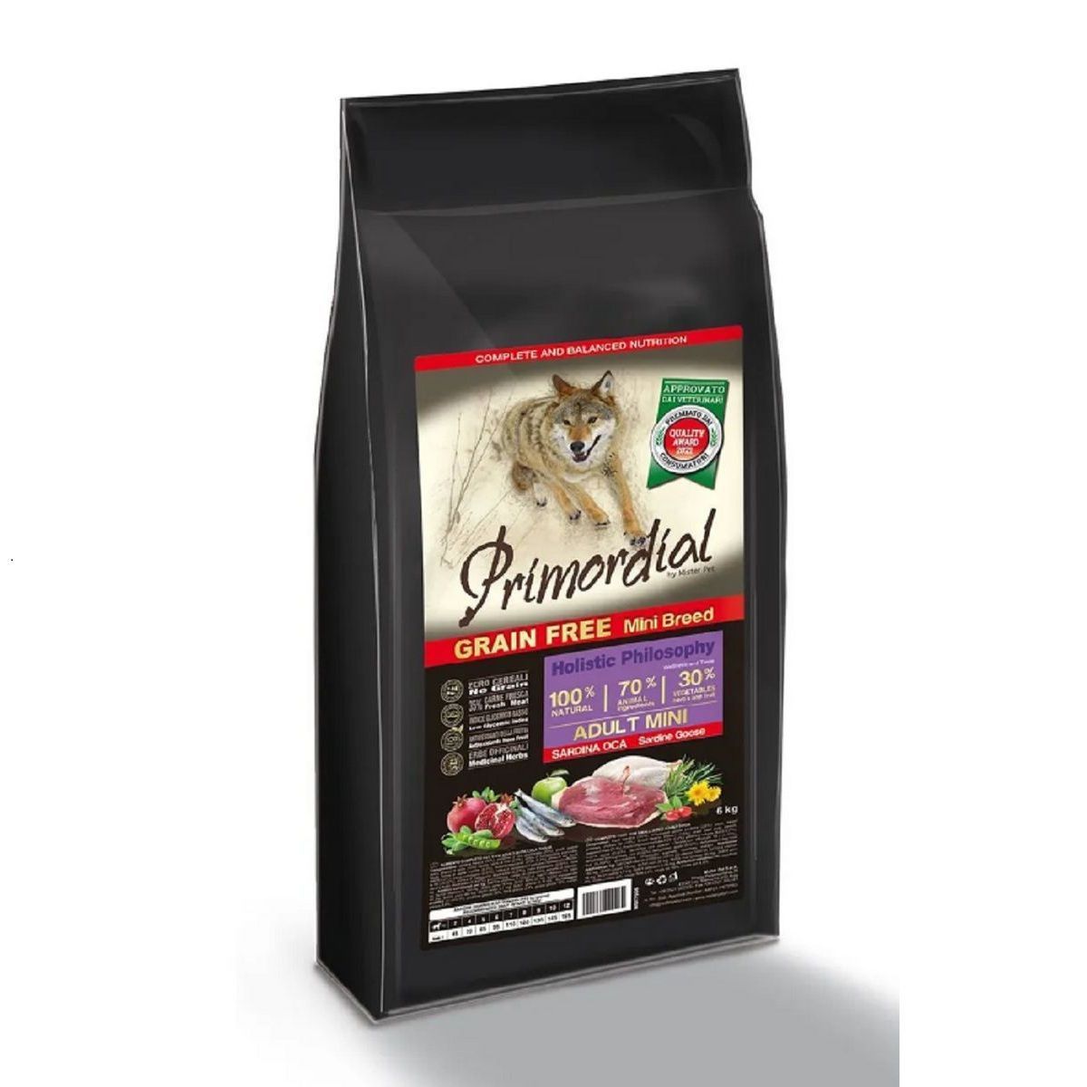 Корм для собак Primordial Dog Adult Mini Sardine & Goose 6kg (Сардина-Гусь)