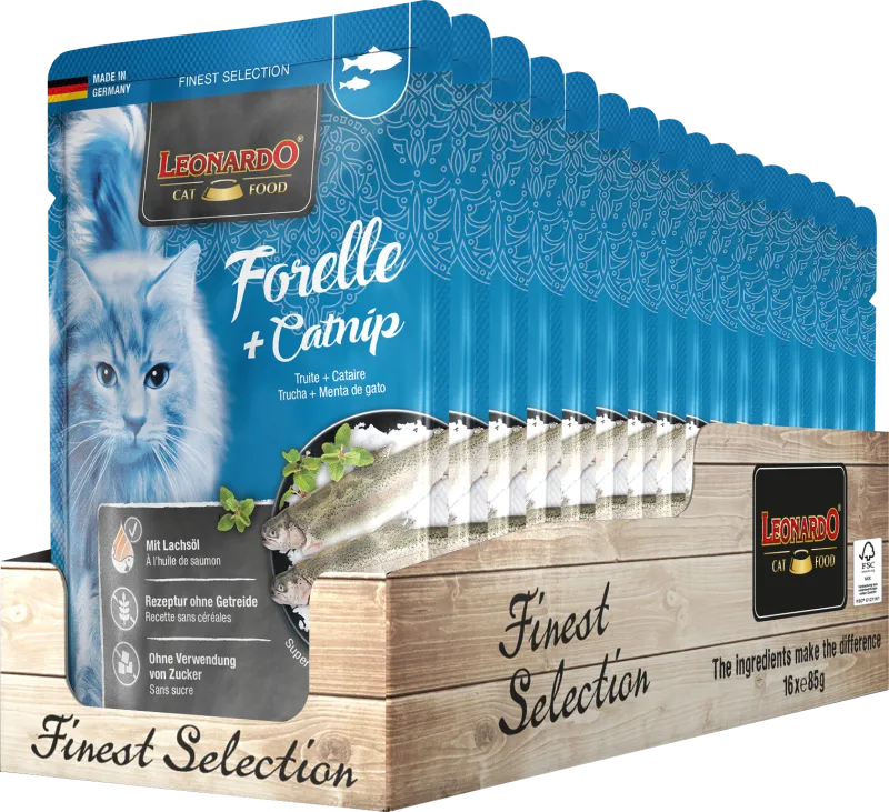 Влажные корма для кошек Leonardo Trout & Catnip (форель и кошачья мята) 85gr