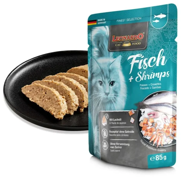Влажные корма для кошек Leonardo Fish & Shrimp (рыба и креветки) 85gr — изображение 3