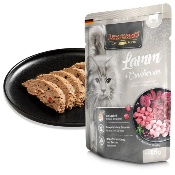 Влажные корма для кошек Leonardo Lamb & Cranberries (ягнёнок и клюква) 85gr — изображение 3