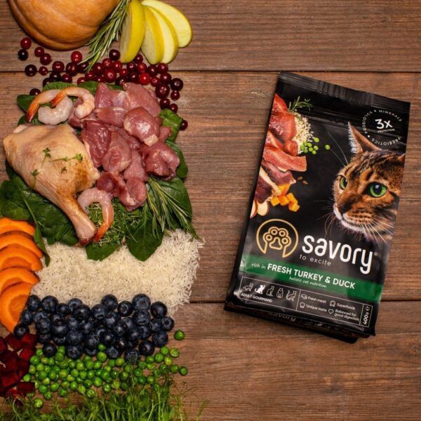 Сухой корм для кошек Savory со свежим мясом индейки и уткой 2кг — изображение 7