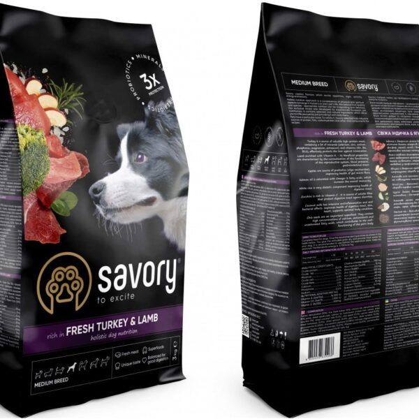 Сухой корм для собак средних пород Savory со свежим мясом индейки и ягненка 3кг - Image 4