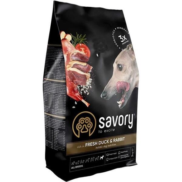 Сухой корм для собак Savory для всех пород со свежим мясом утки и кролика 3 кг